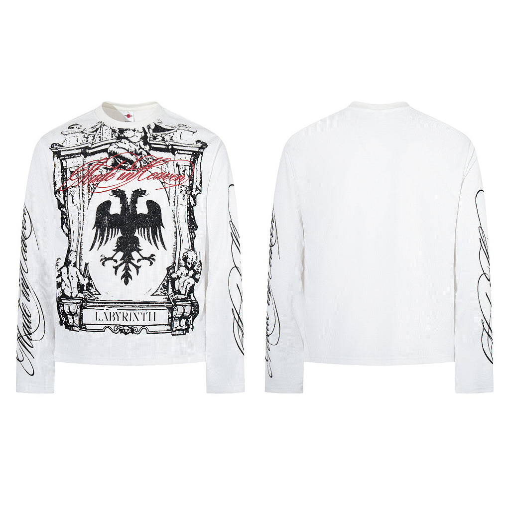 Waffle-knit long-sleeve T-shirt, white