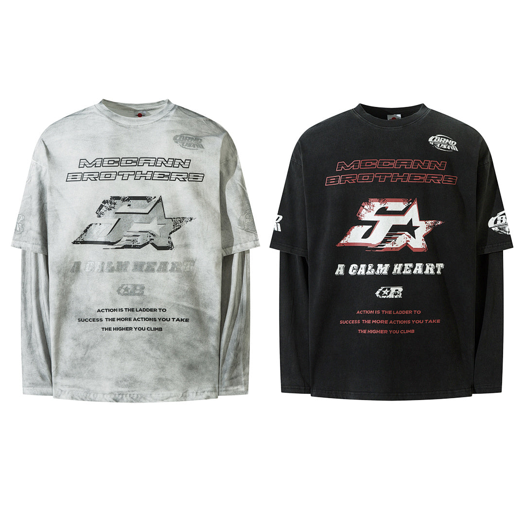 Faux-layered long-sleeve T-shirt