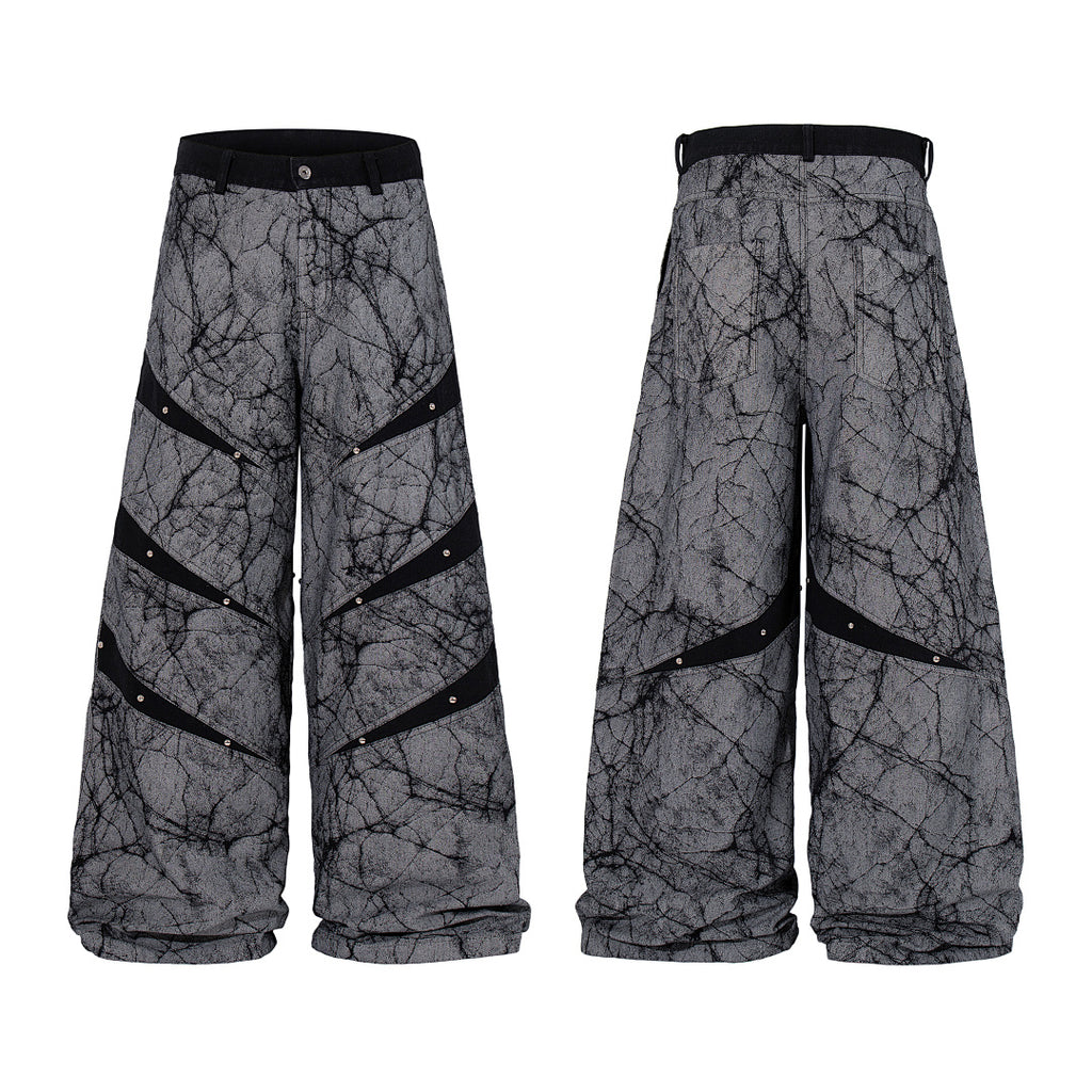 Heavy-duty patchwork denim trousers, grey
