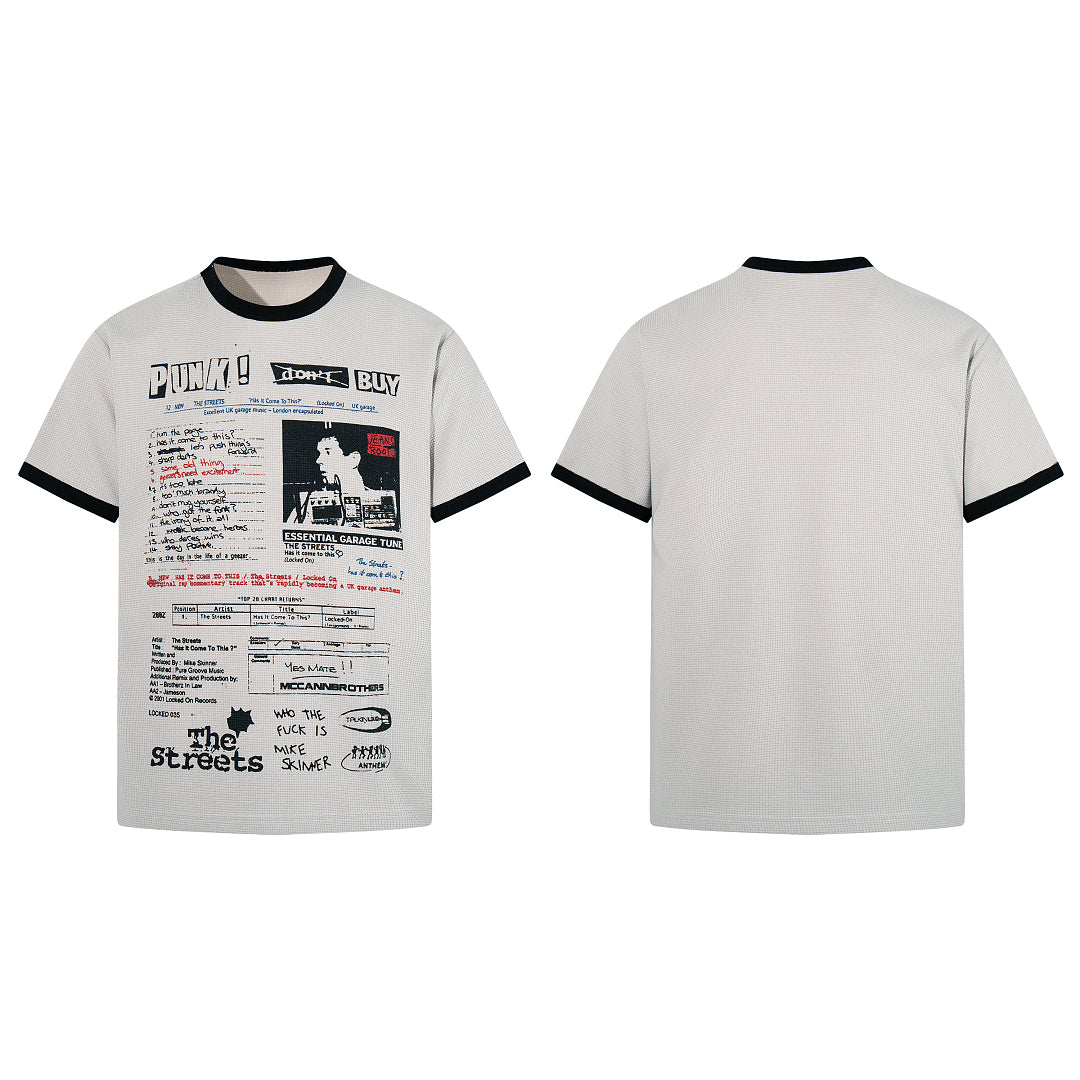 Waffle-knit short-sleeve T-shirt, gray