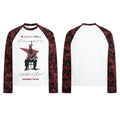 Red long-sleeve raglan T-shirt with camouflage pattern