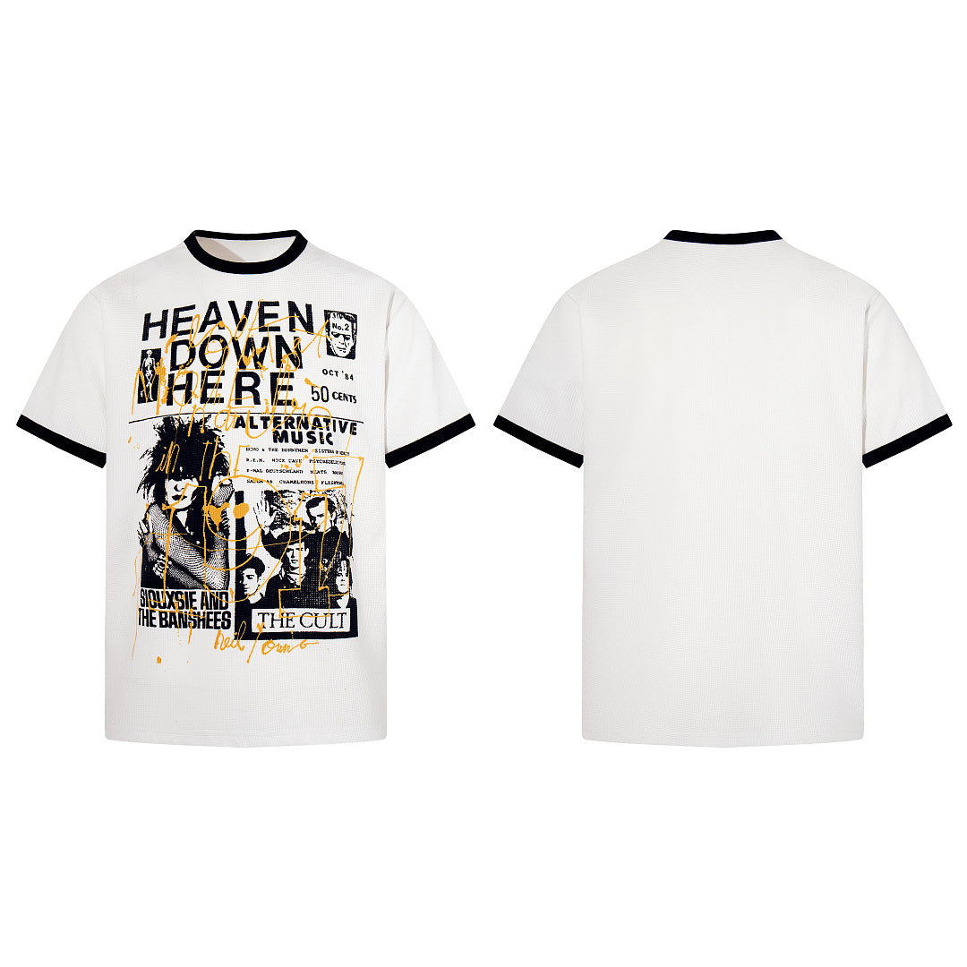 Waffle-knit short-sleeve T-shirt, white