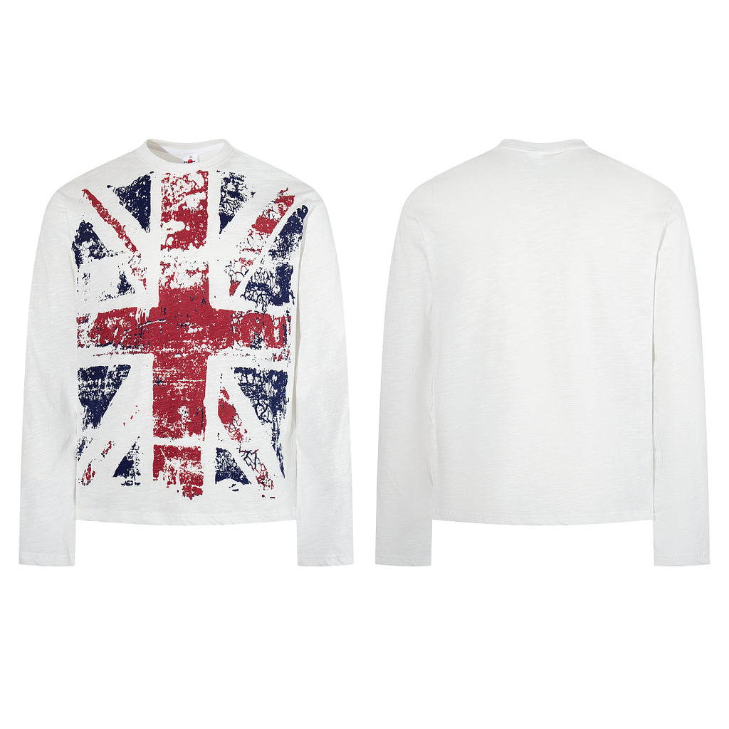 White long-sleeve slub cotton T-shirt