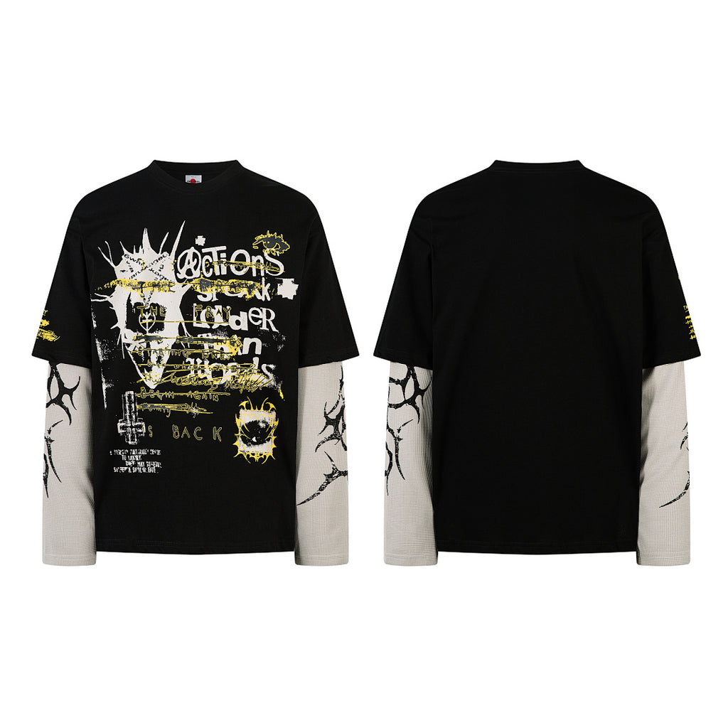 Faux-layered long-sleeve T-shirt