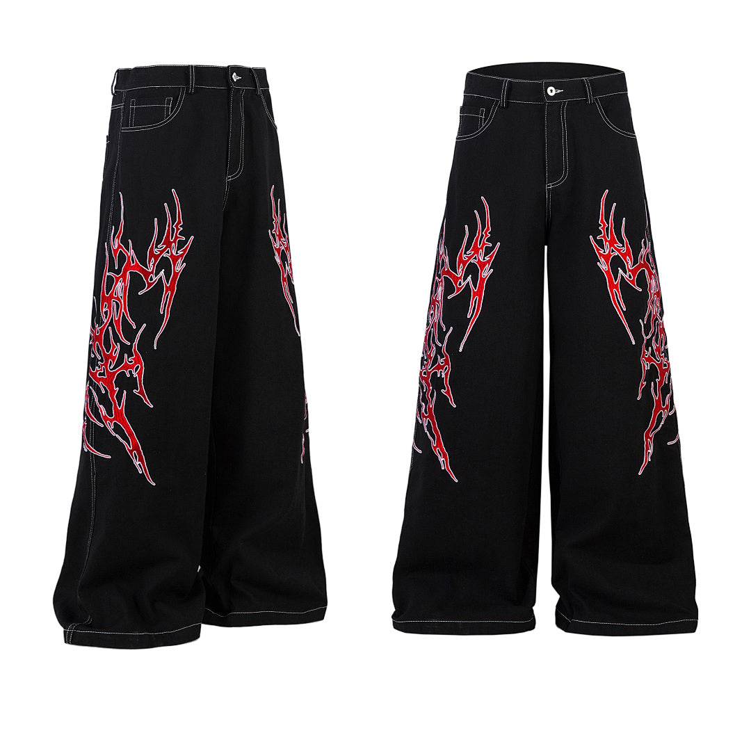 Embroidered denim trousers