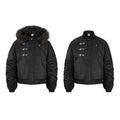 Padded jacket, detachable hood, black.