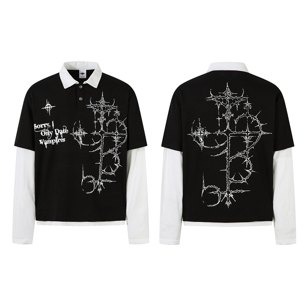 Faux-layered long-sleeve T-shirt