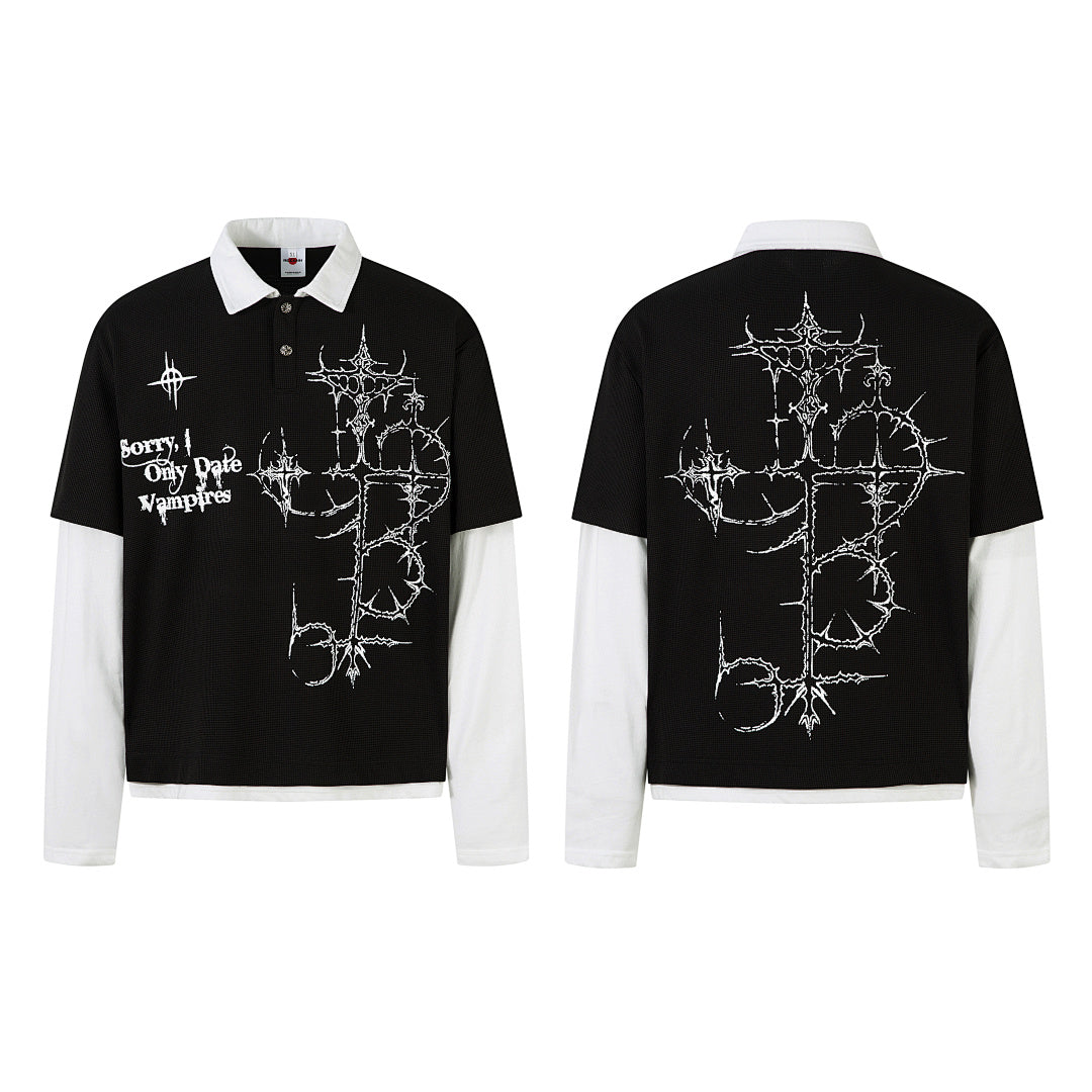 Faux-layered long-sleeve T-shirt