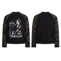 Black long-sleeve raglan T-shirt with camouflage pattern