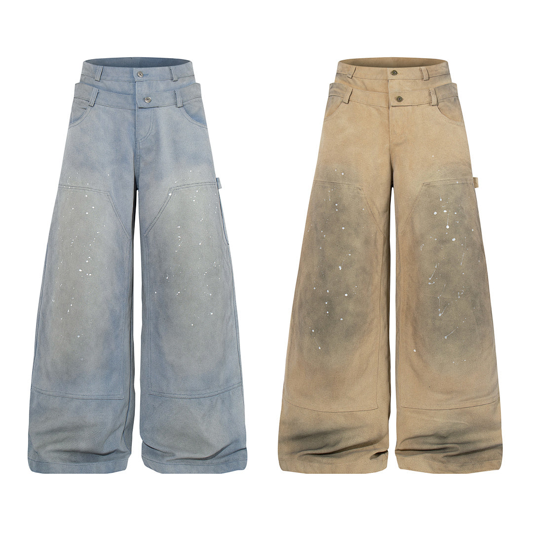 Logging double-waisted trousers, khaki and blue