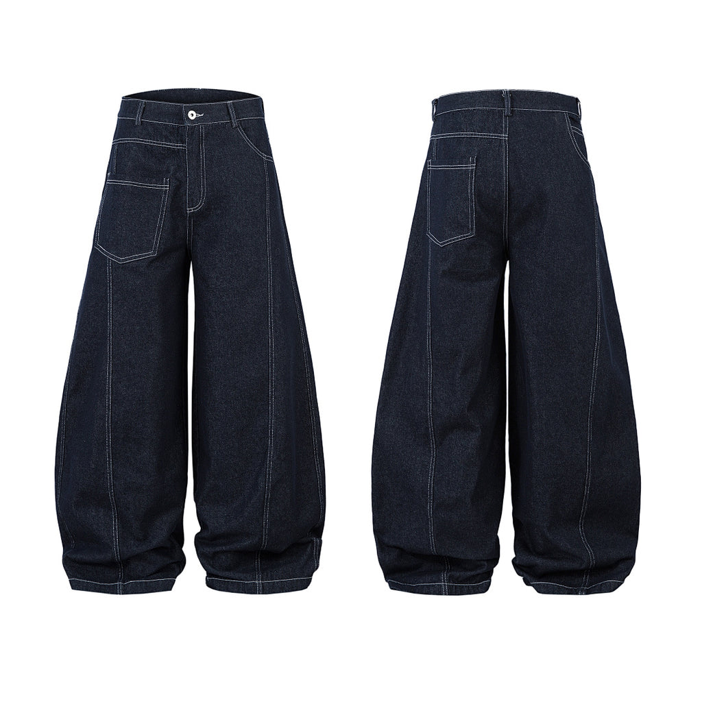Scimitar-cut raw denim – Blue
