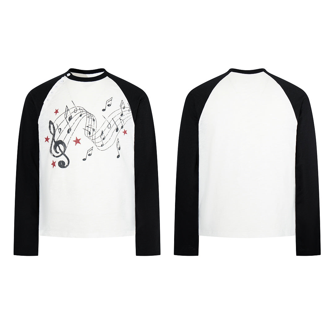 Slub Cotton Long-Sleeve Henley T-Shirt with Side Opening – Black