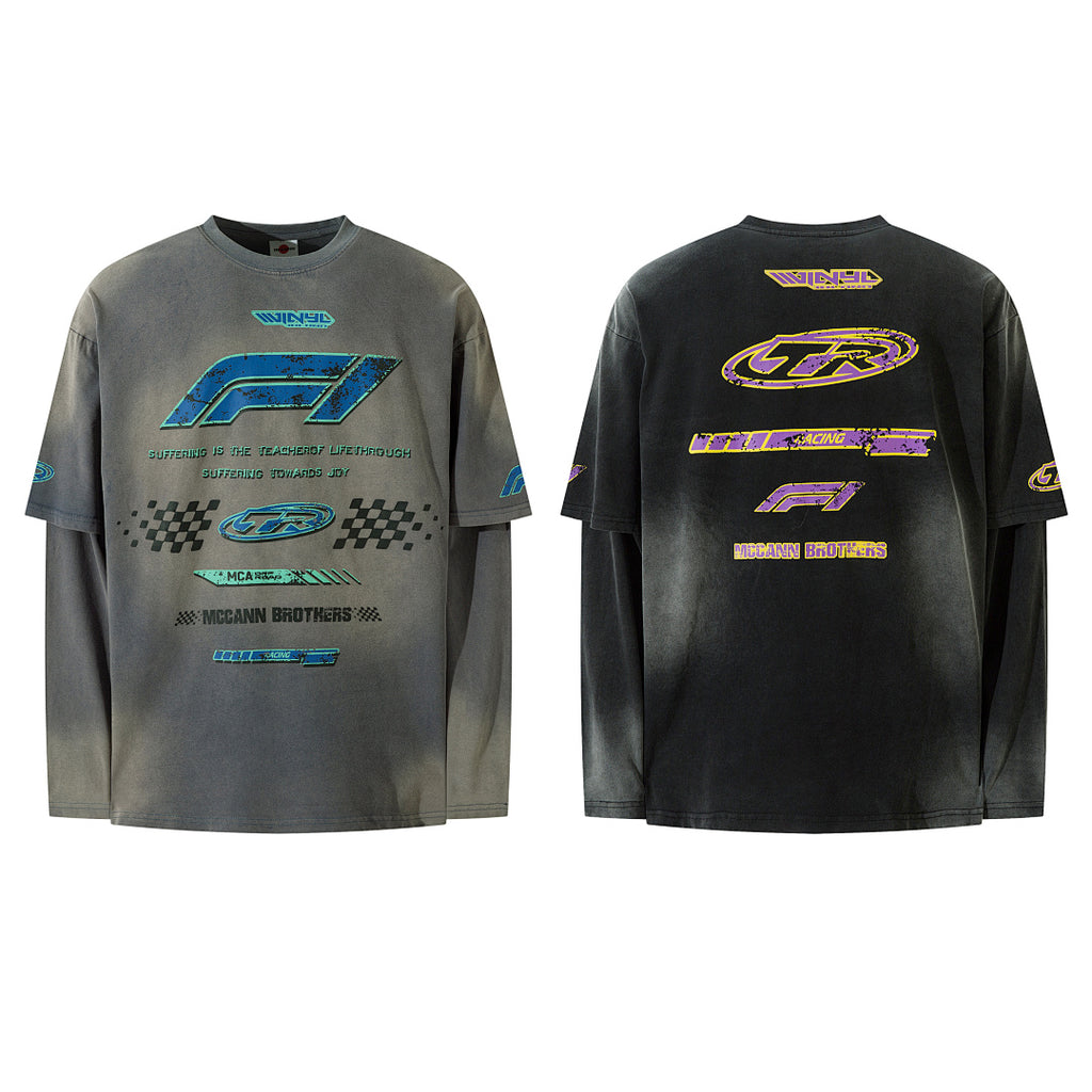 Faux-layered long-sleeve T-shirt